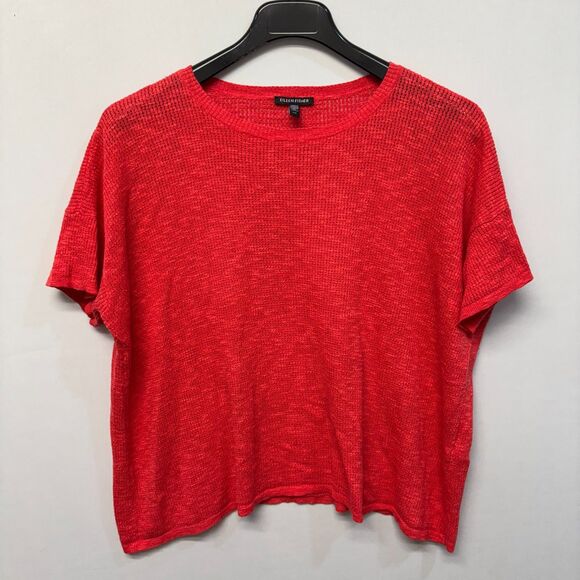Eileen Fisher Short Sleeve Knit Sweater Size Large Organic Cotton Linen C056 -14 - Picture 13 of 13